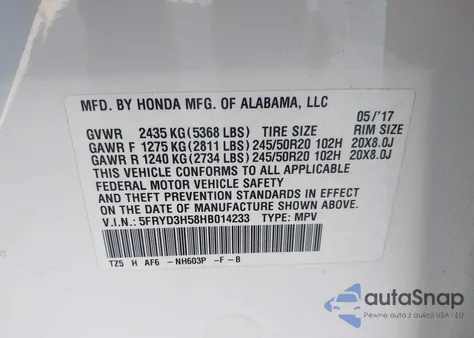 2017 Acura Mdx Technology Package z USA, uszkodzony, nr VIN 5FRYD3H58HB014233